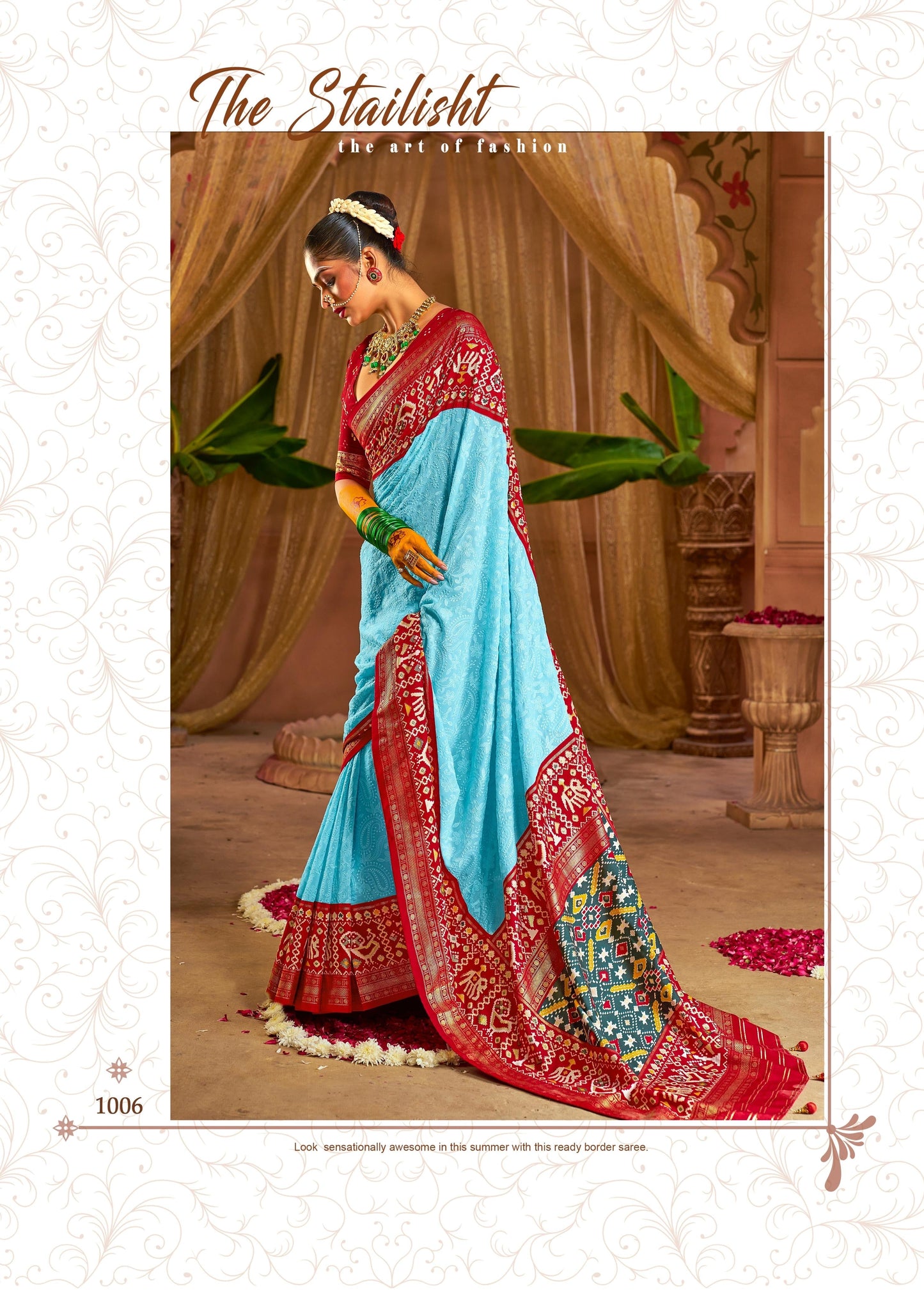 Premium Georgette chikankari patola saree
