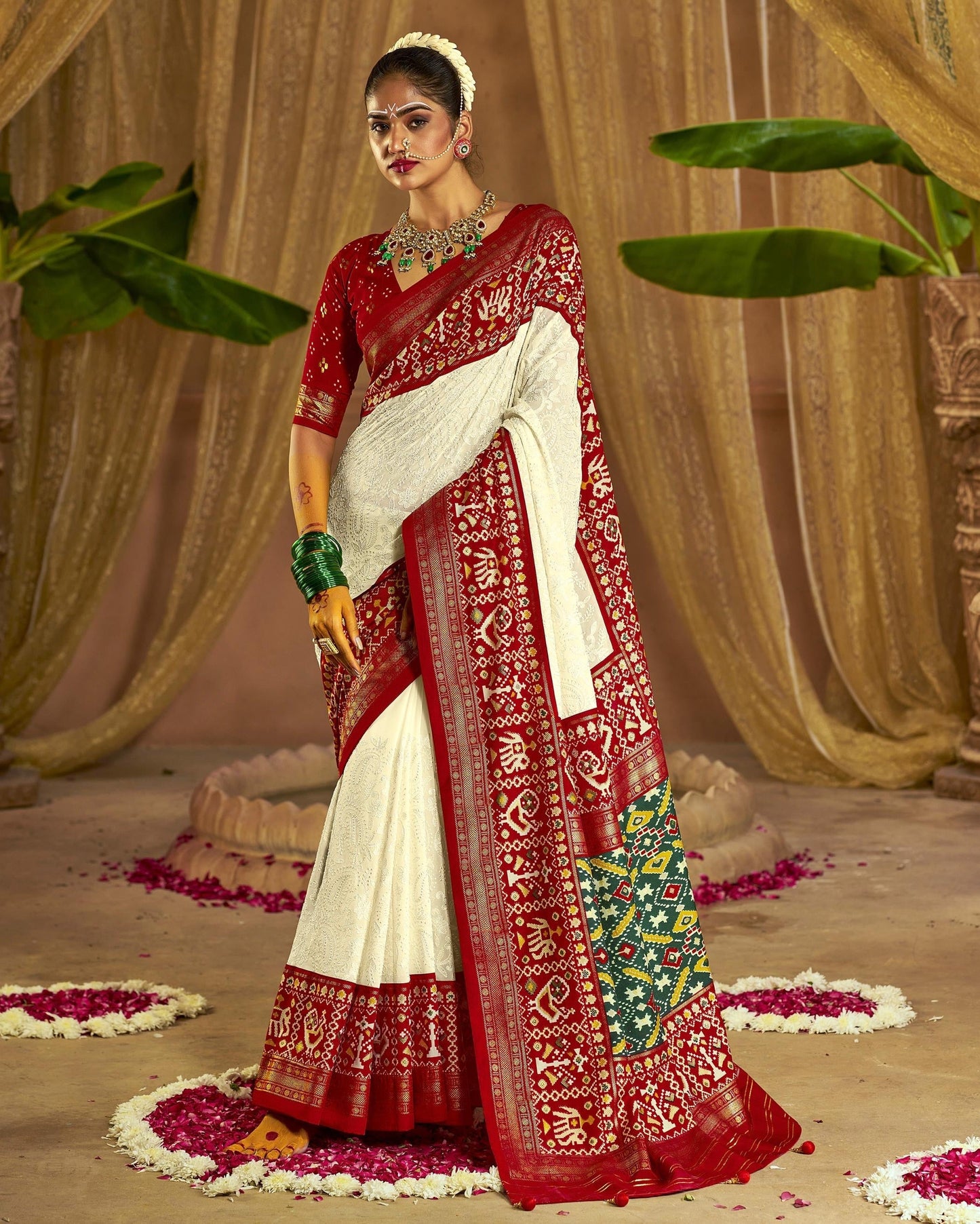 Premium Georgette chikankari patola saree
