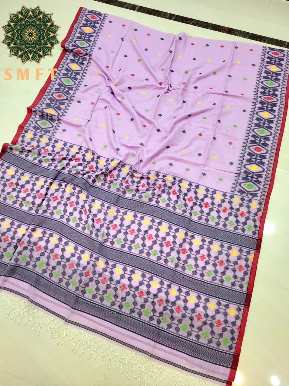 Puja Special cotton jamdani saree - Pink - Cotton jamdani