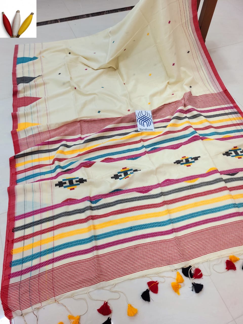 Puja Special cotton jamdani saree - White - Cotton jamdani