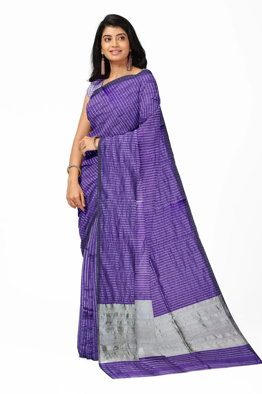 Handloom zari silver check saree Putul's fashion