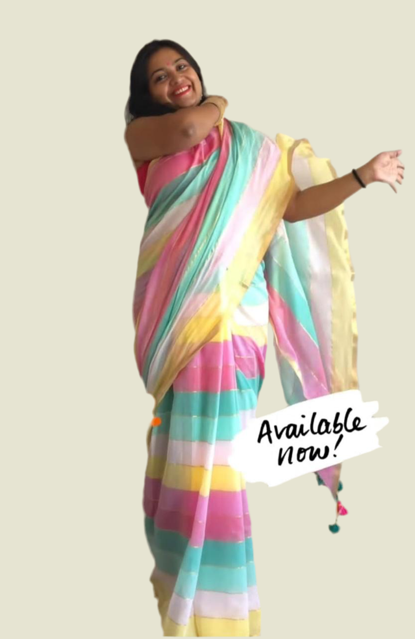 Putuls Fashion Colorful Striped Mul Cotton Saree - Mul cotton
