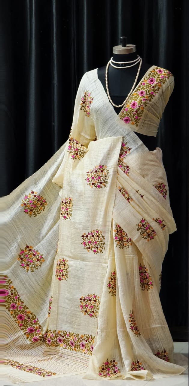 Putul’s Fashion Hand Bullion Parsi Wash Motka Saree Collection White matka saree