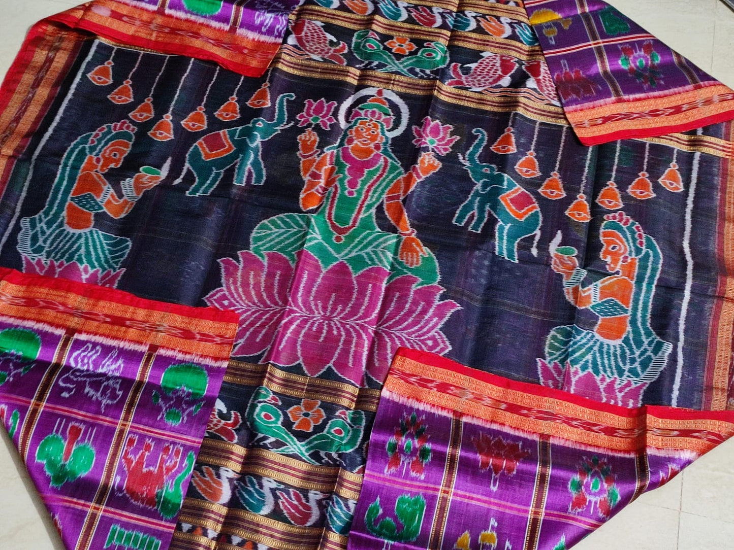 Putuls Fashion Sambalpuri Handloom Double Ikkat Saree in Purple and Red