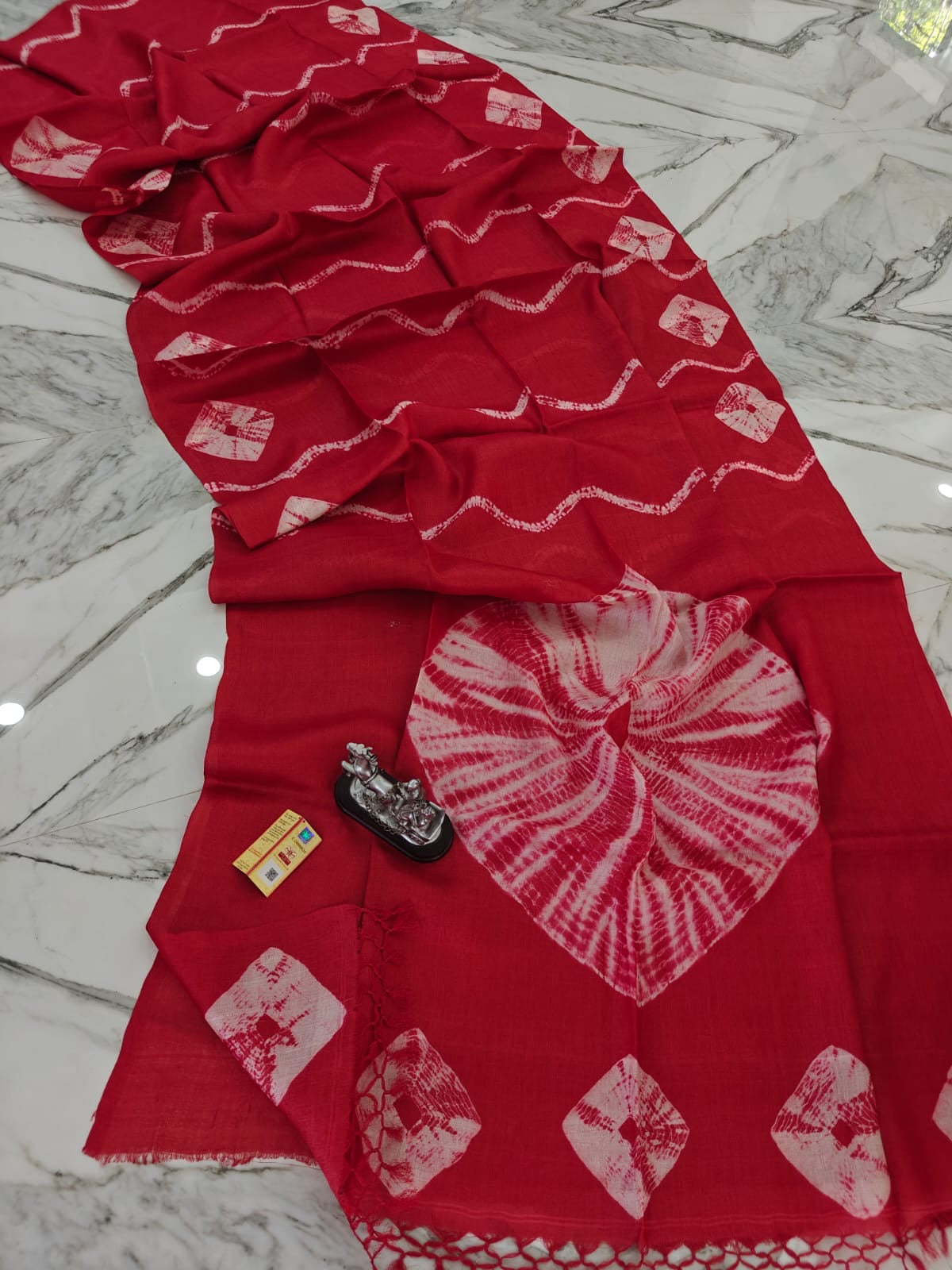 Putul’s Fashion Silk Mark Certified Shibori Motif Desi Scarves - Red - Tussar saree
