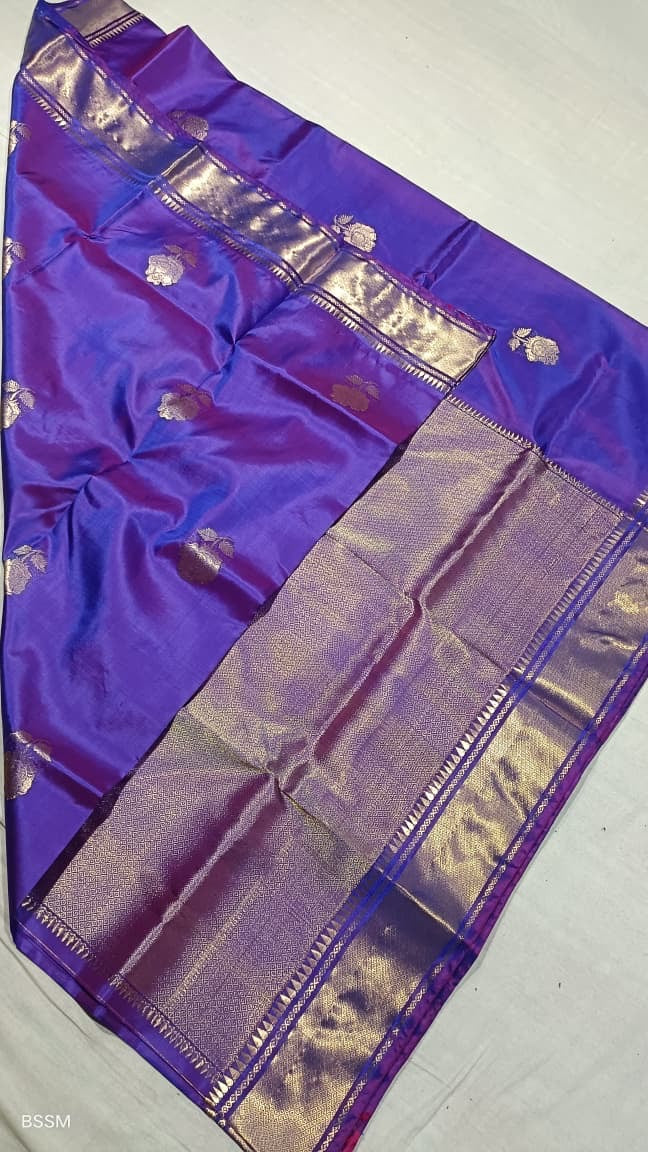 Putul’s Fashion Swarnachori Saree in Pink and White Silk with Gold Zari - Purple