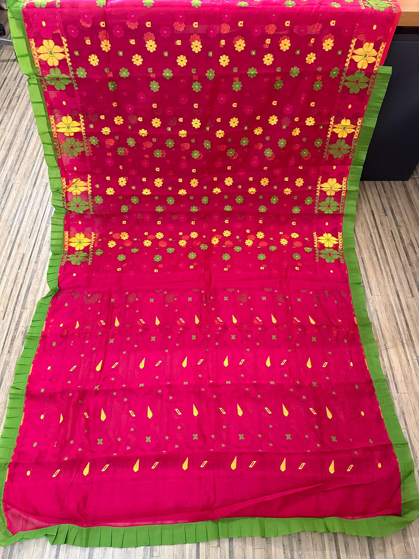 Rani coloured Handwoven soft Resham Dhakai Jamdani