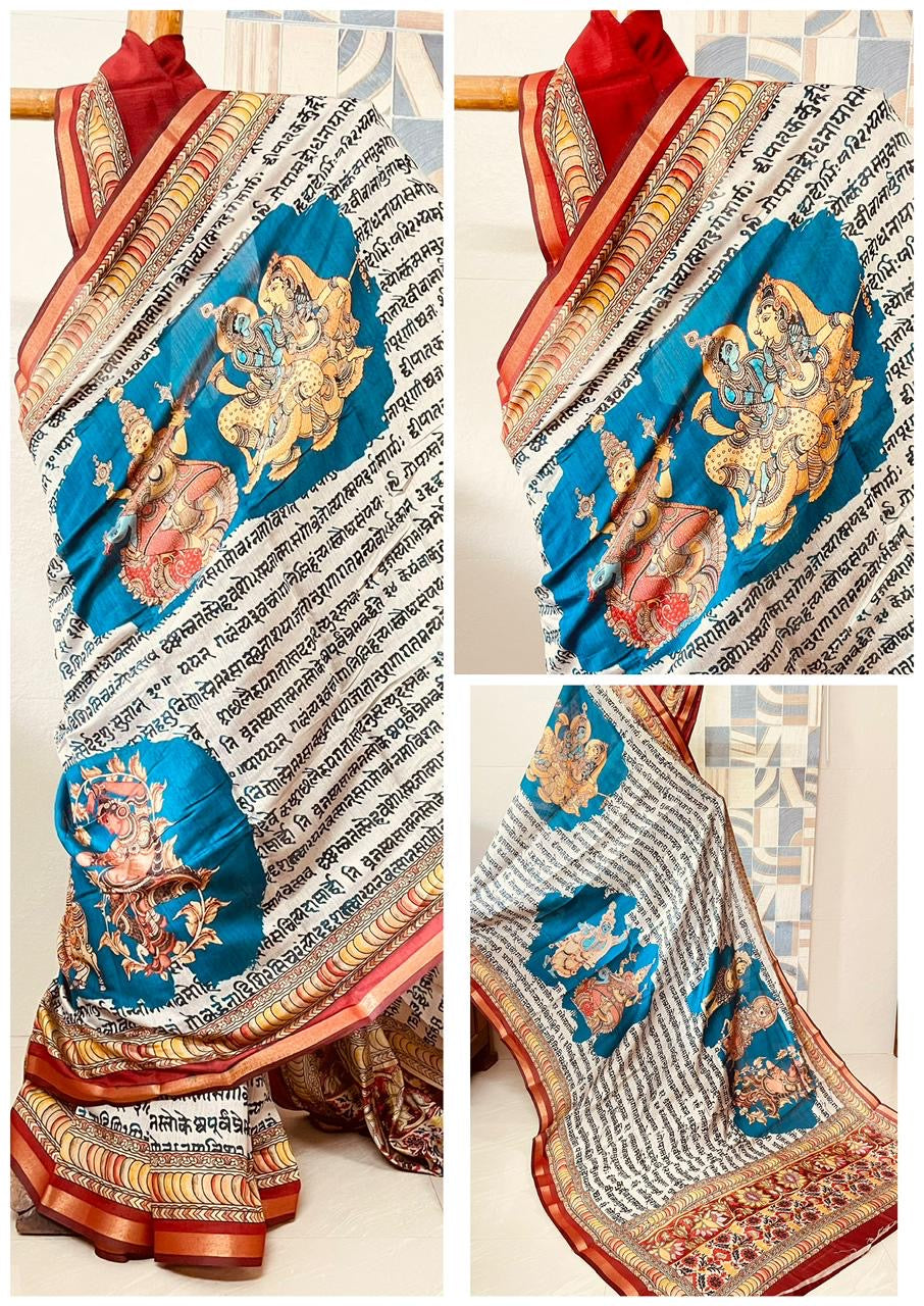 Sanskrit script paint on Chanderi silk - Chanderi silk