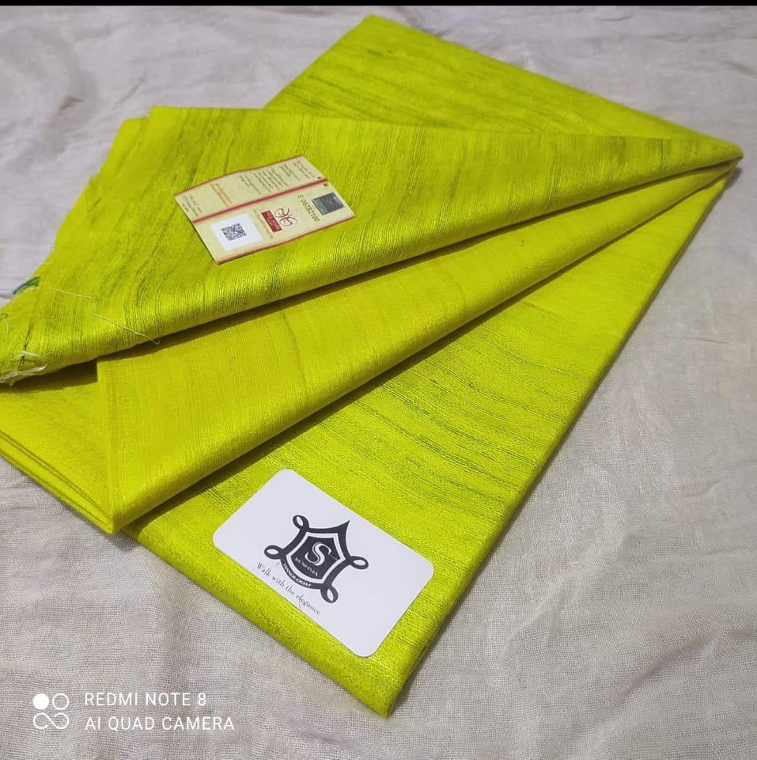 Single dye gicha tussar silk saree silk mark certified - Fluorescent green - Tussar saree