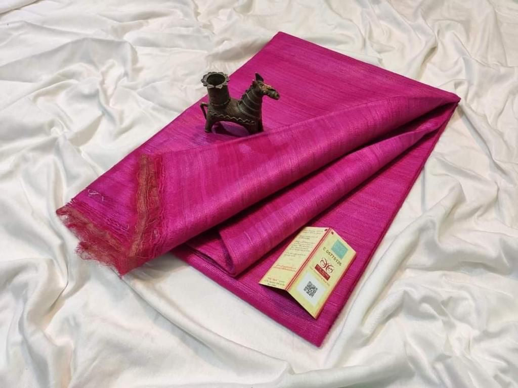 Single dye gicha tussar silk saree silk mark certified - Rani - Tussar saree