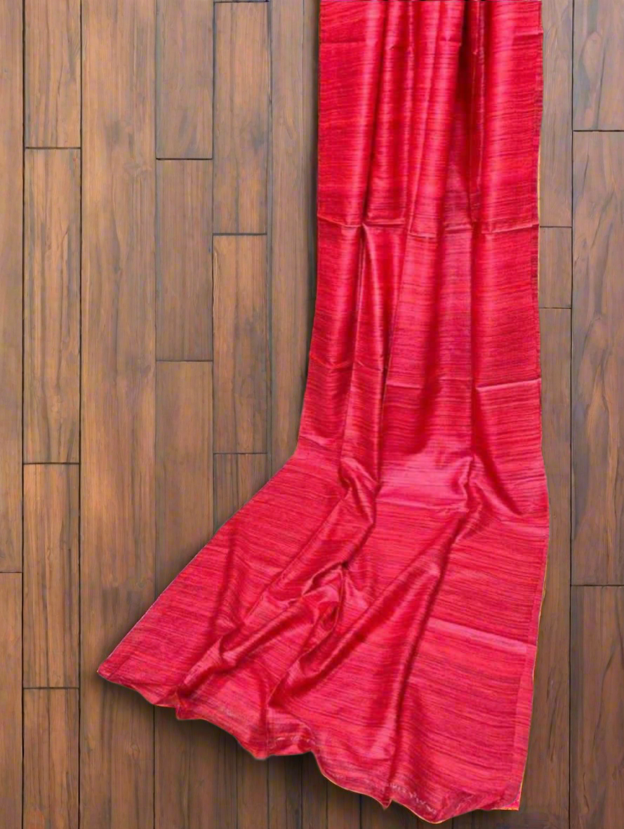 Single dye gicha tussar silk saree silk mark certified - Red - Tussar saree