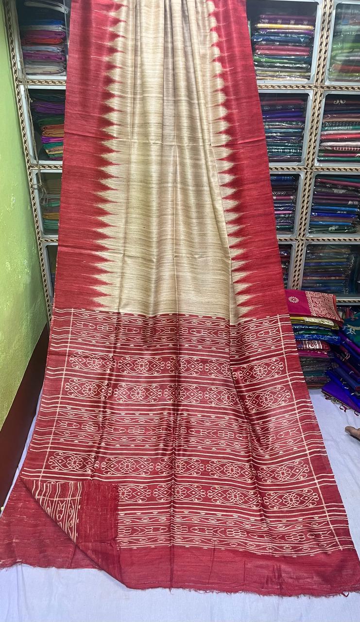Tussar Gicha silk saree with ikkat border with silk mark - Tussar saree