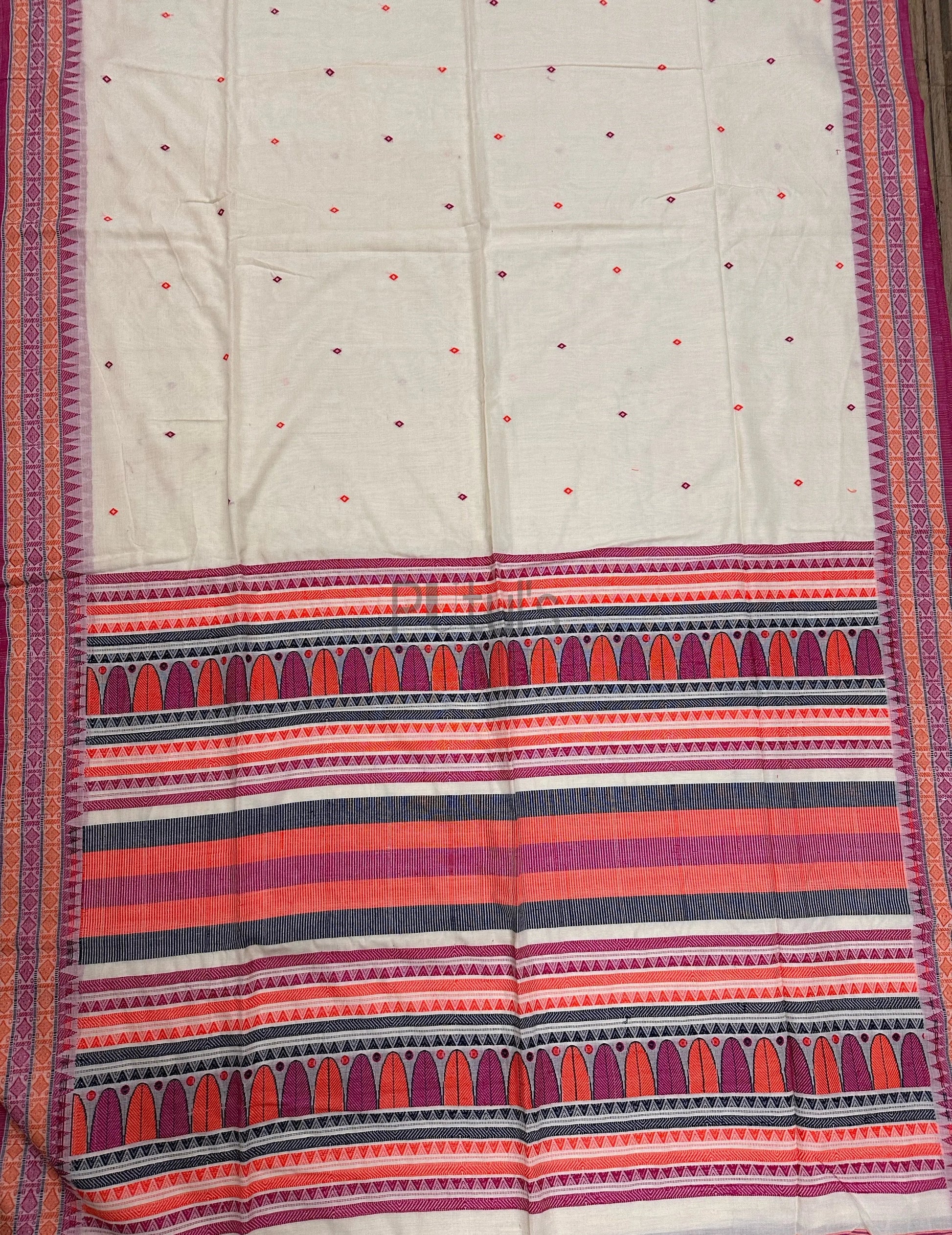 White coloured dongria khadi cotton saree Putul's Fashion