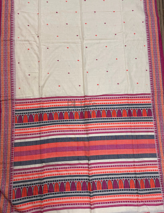 White coloured dongria khadi cotton saree Putul's Fashion
