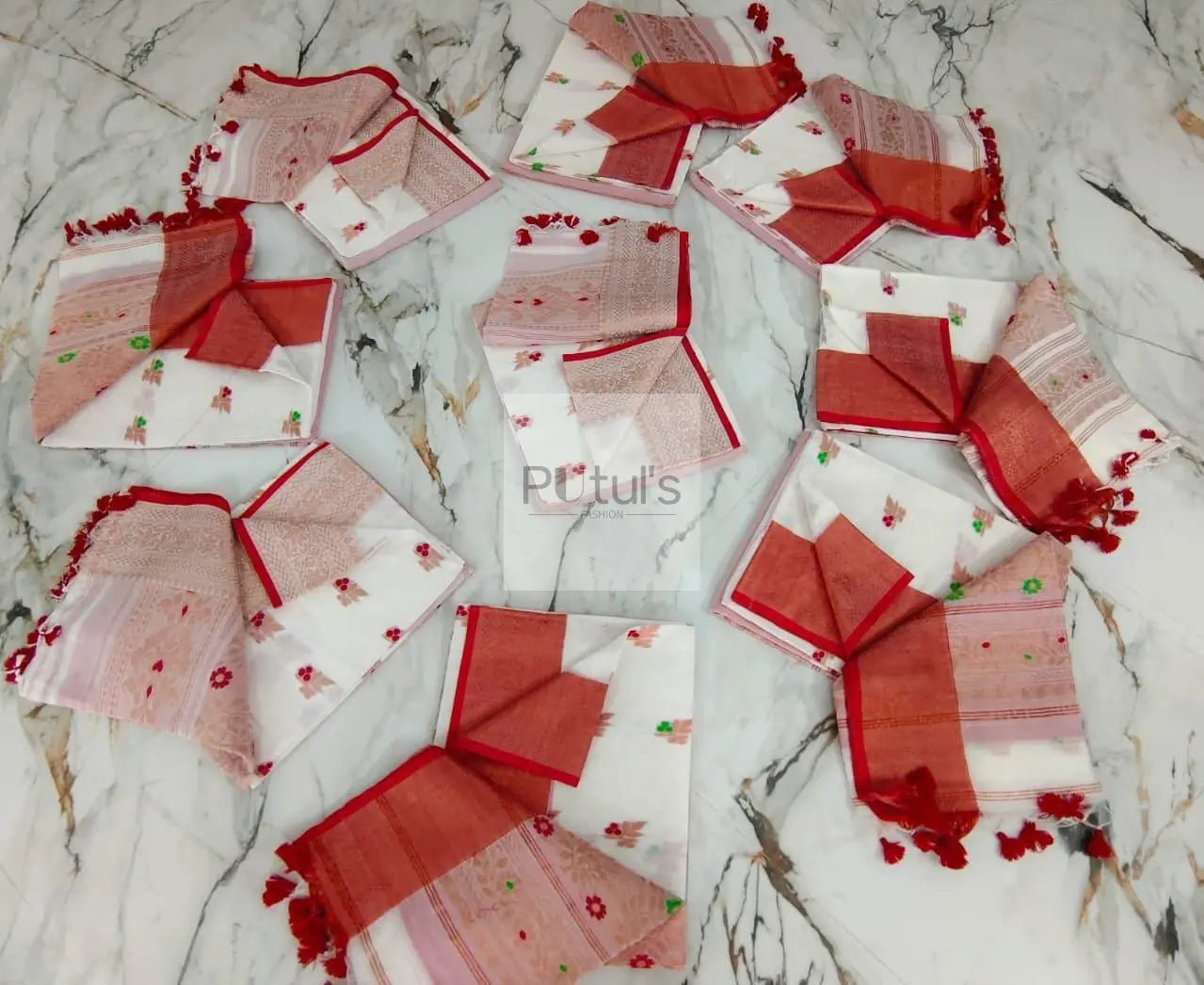 White red combination puja special saree Putul's Fashion