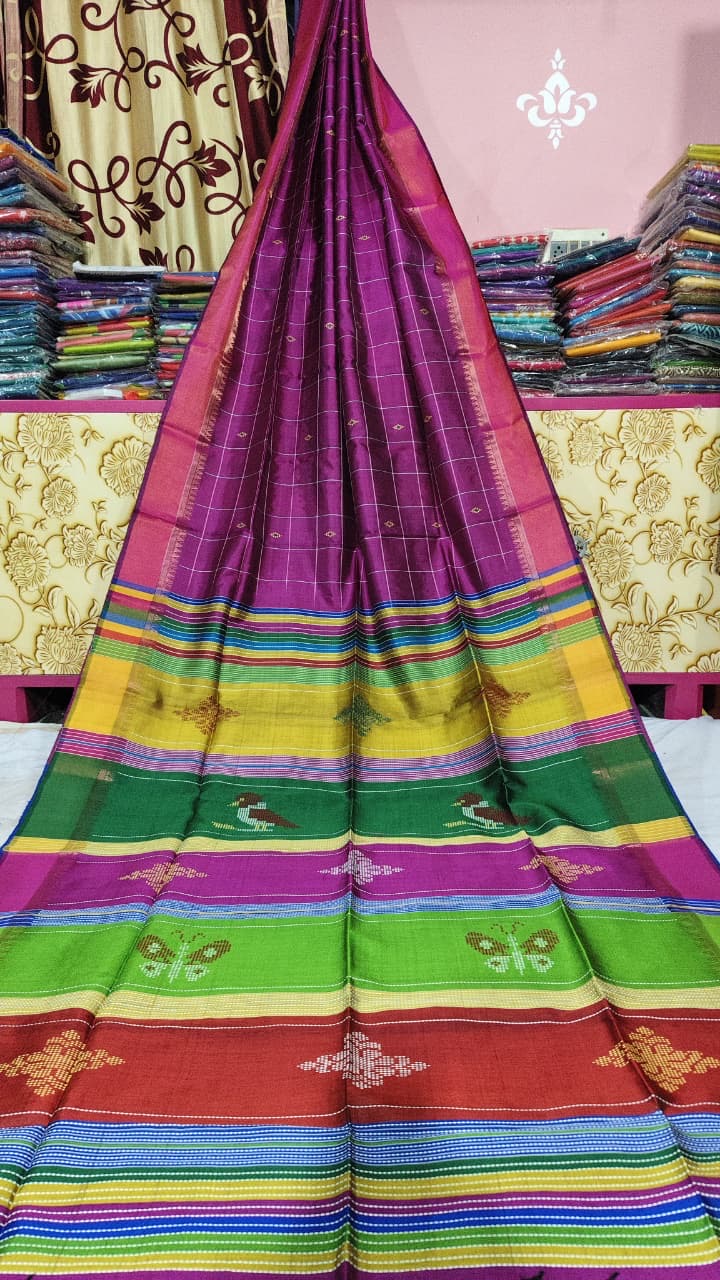 Bishnupur silk katan saree Berhampuri motif saree, weaved in Bengal, silk marked