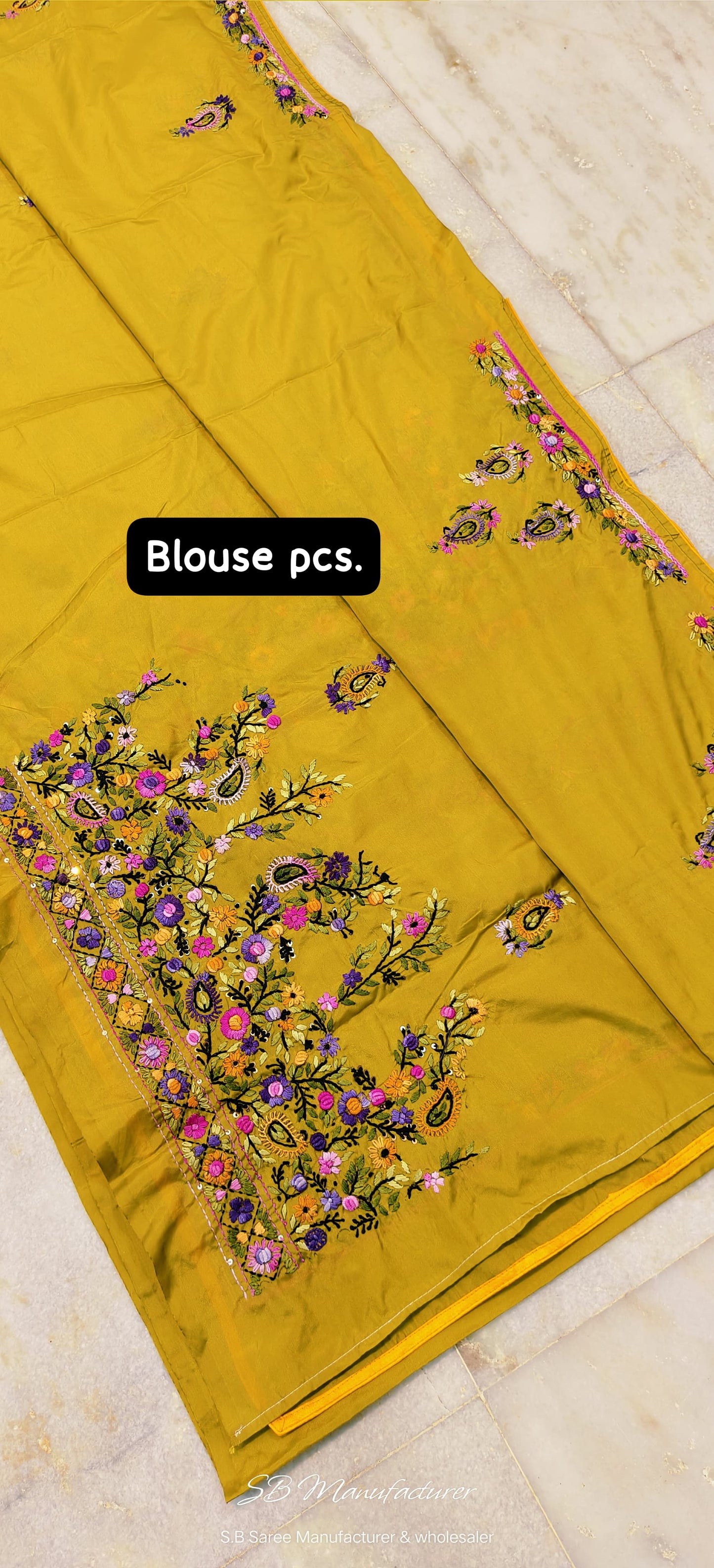 Hand parsi work on blended Bangalore silk saree boutique collection - Boutique saree