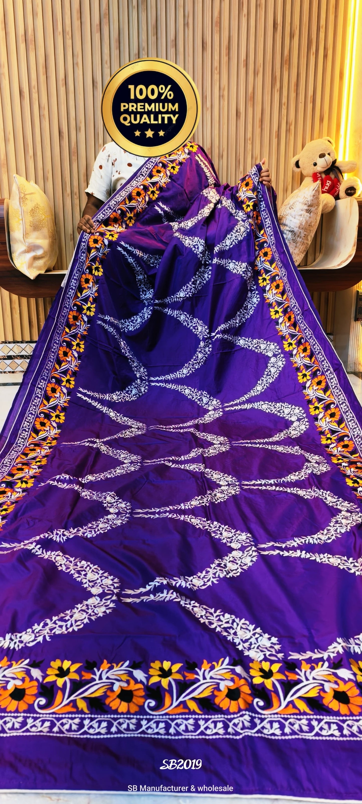 Parsi embroidery on blended Bangalore silk saree