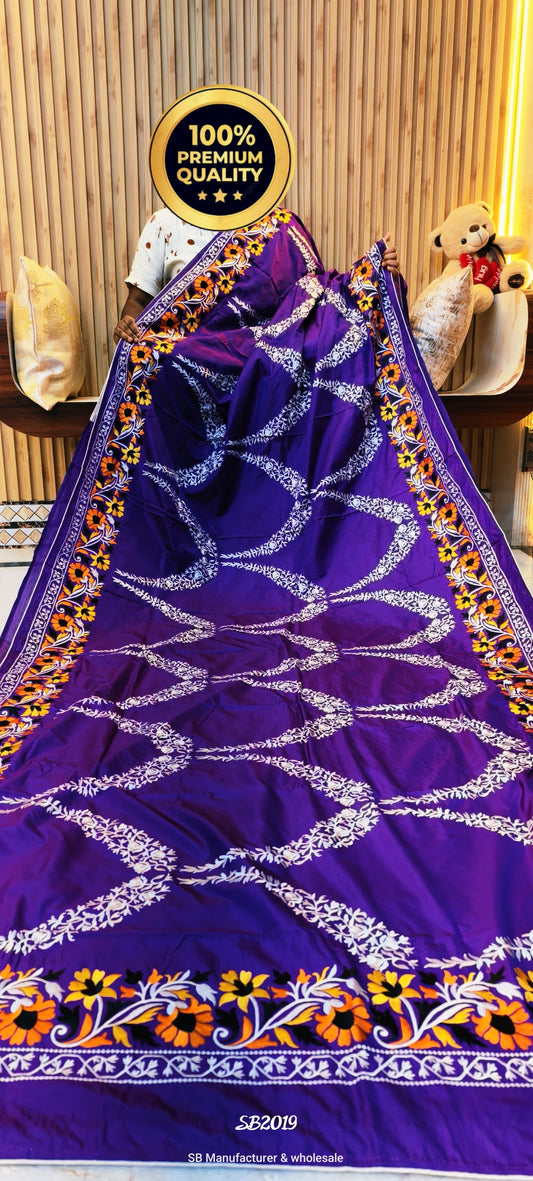 Parsi embroidery on blended Bangalore silk saree