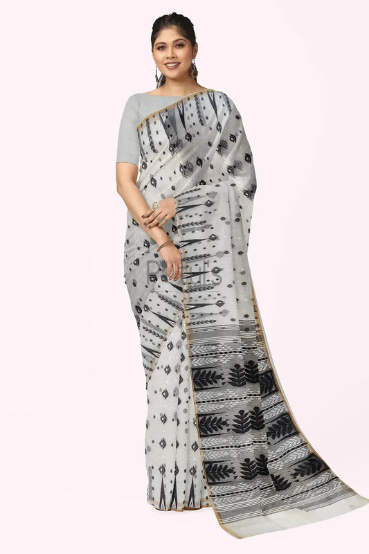 White resham dhakai Jamdani saree - Putul's Fashion