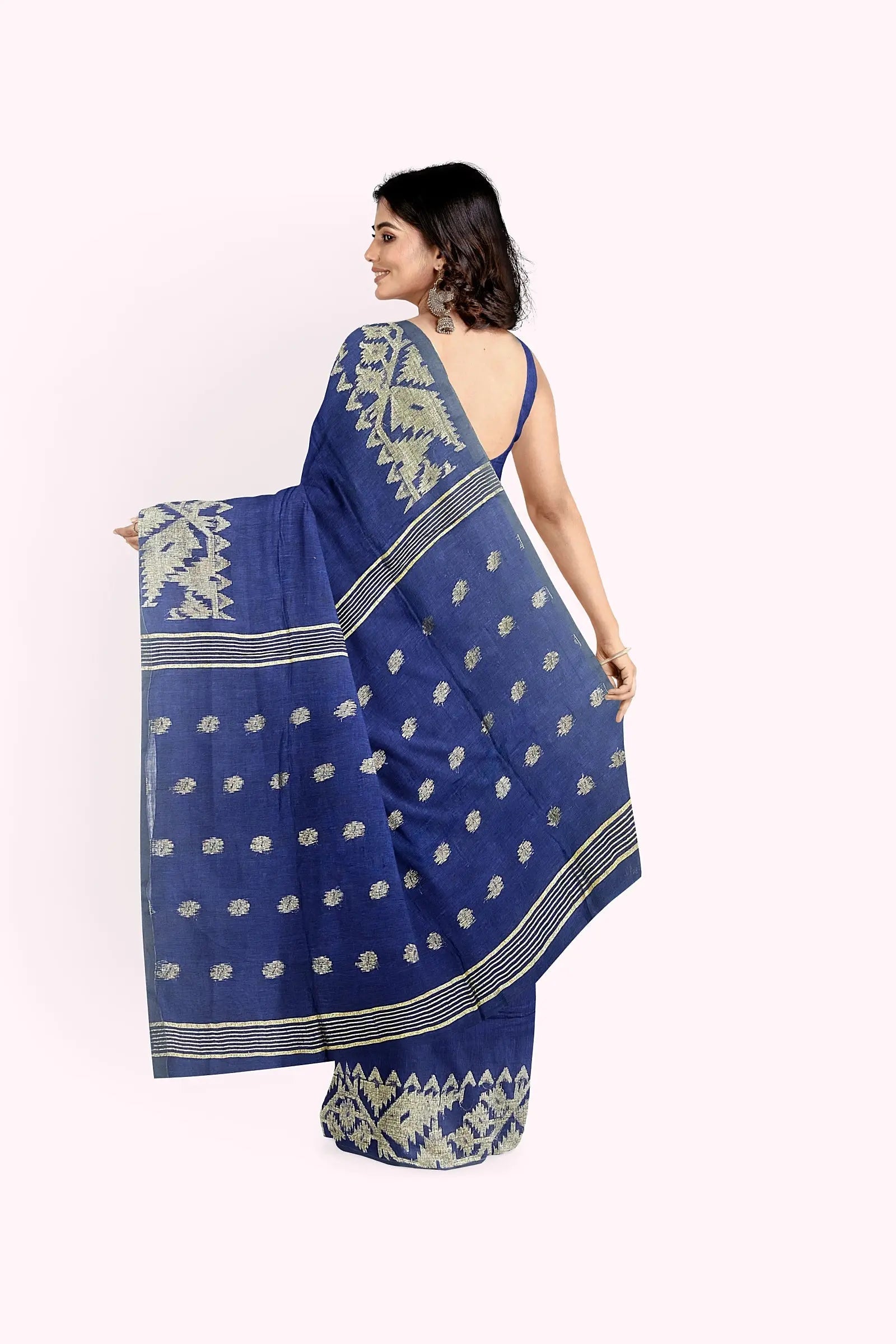 Linen karat jamdani- blue My Store