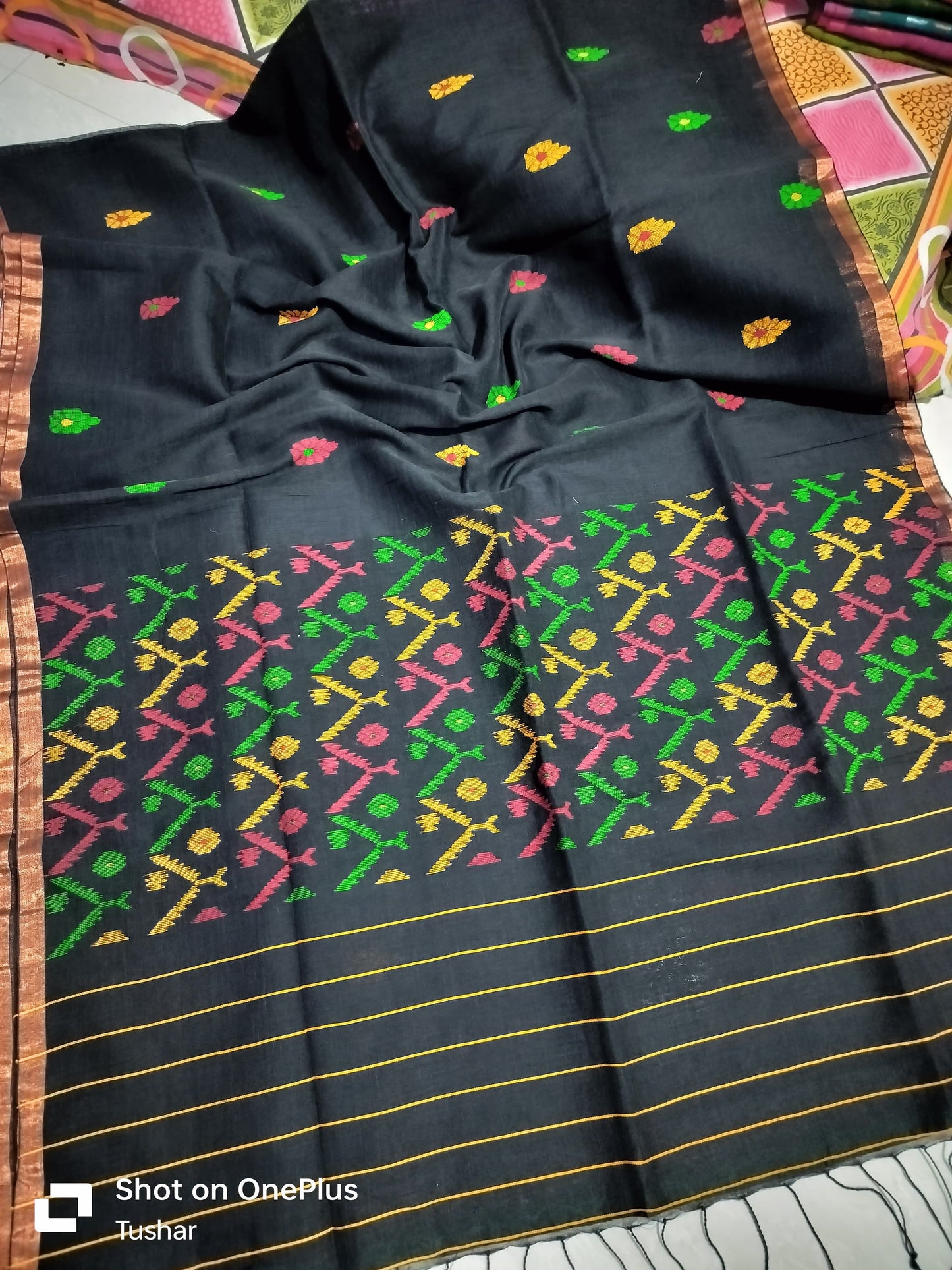 Linen jamdani saree of Puja - Black