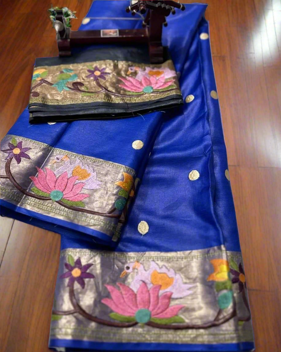 Paithani embroidery on desi tussar silk, An ensemble of love and tradition