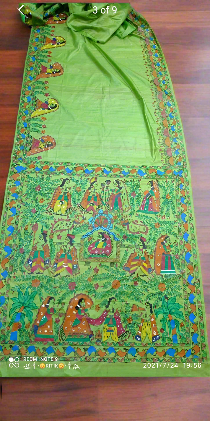 Madhubani hand painting on desi tussar