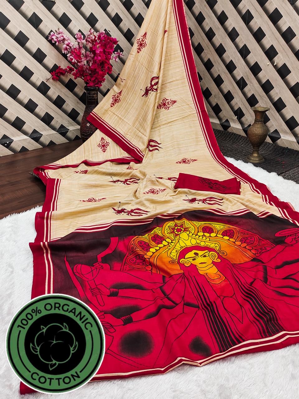 Cotton saree bagru block print - Maa