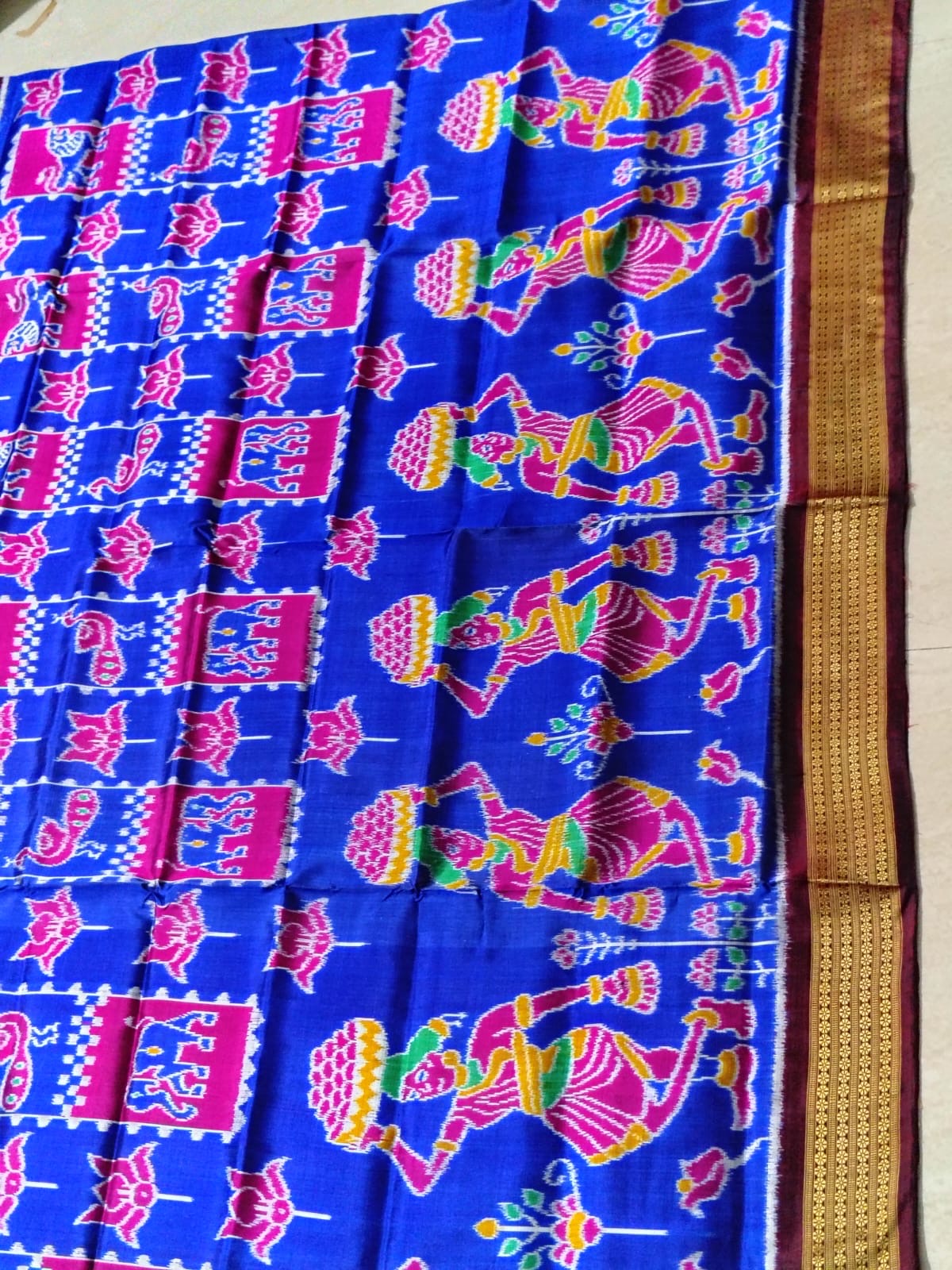 Royal Blue Subh-Vivah Welcome Sambalpuri Mulberry Khandua Silk Saree