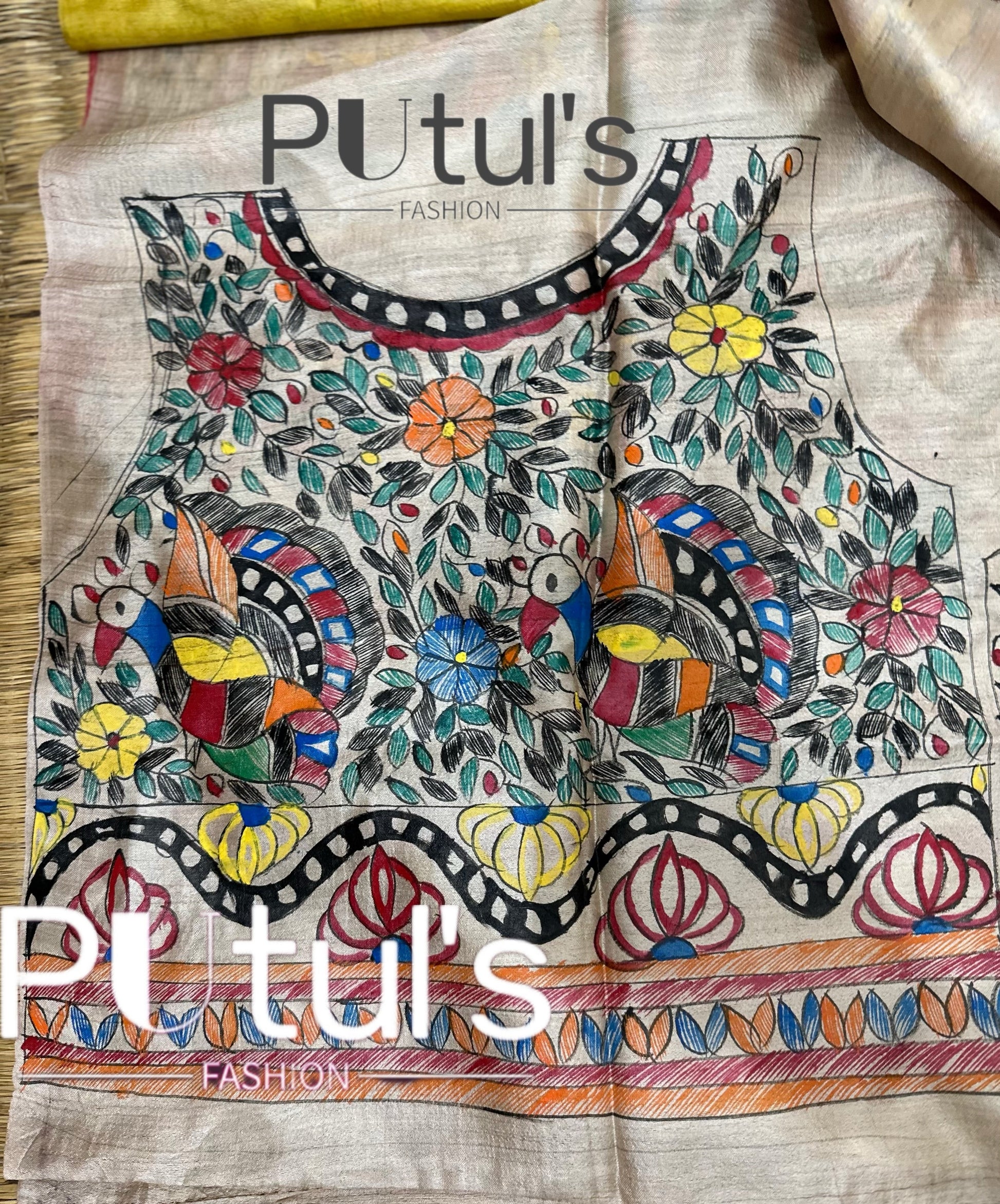 Madhubani Hand Painted Desi Tussar Saree with Ramayana Depicted pallu - Tussar saree