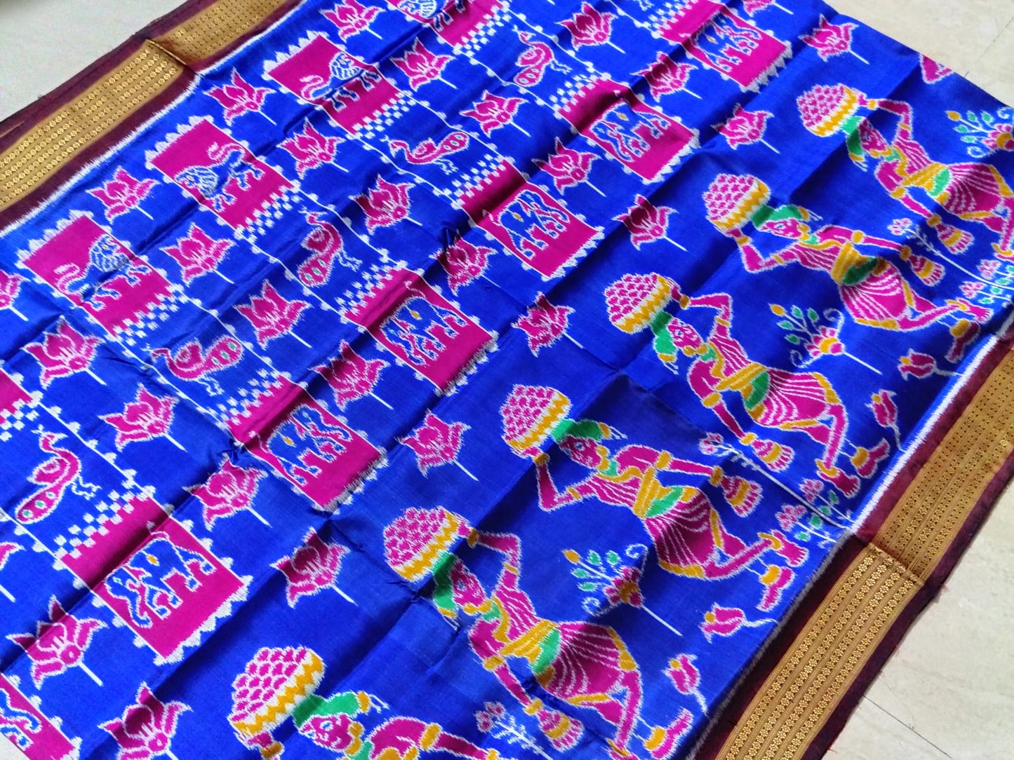 Royal Blue Subh-Vivah Welcome Sambalpuri Mulberry Khandua Silk Saree