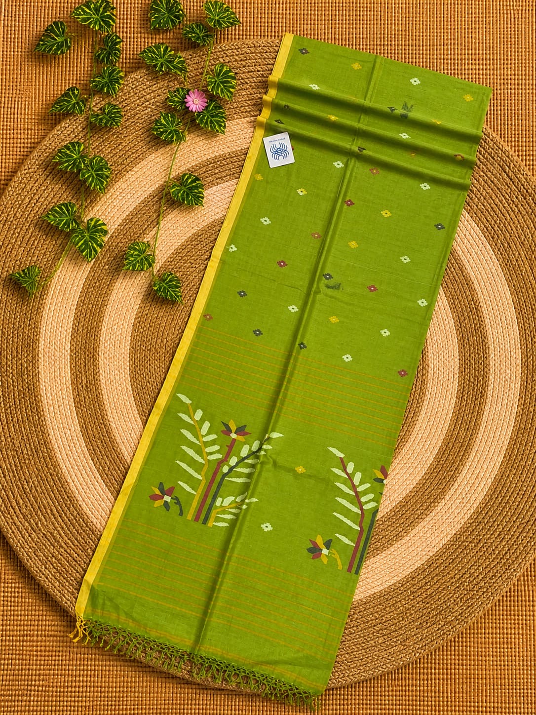 Cotton jamdani saree needle work