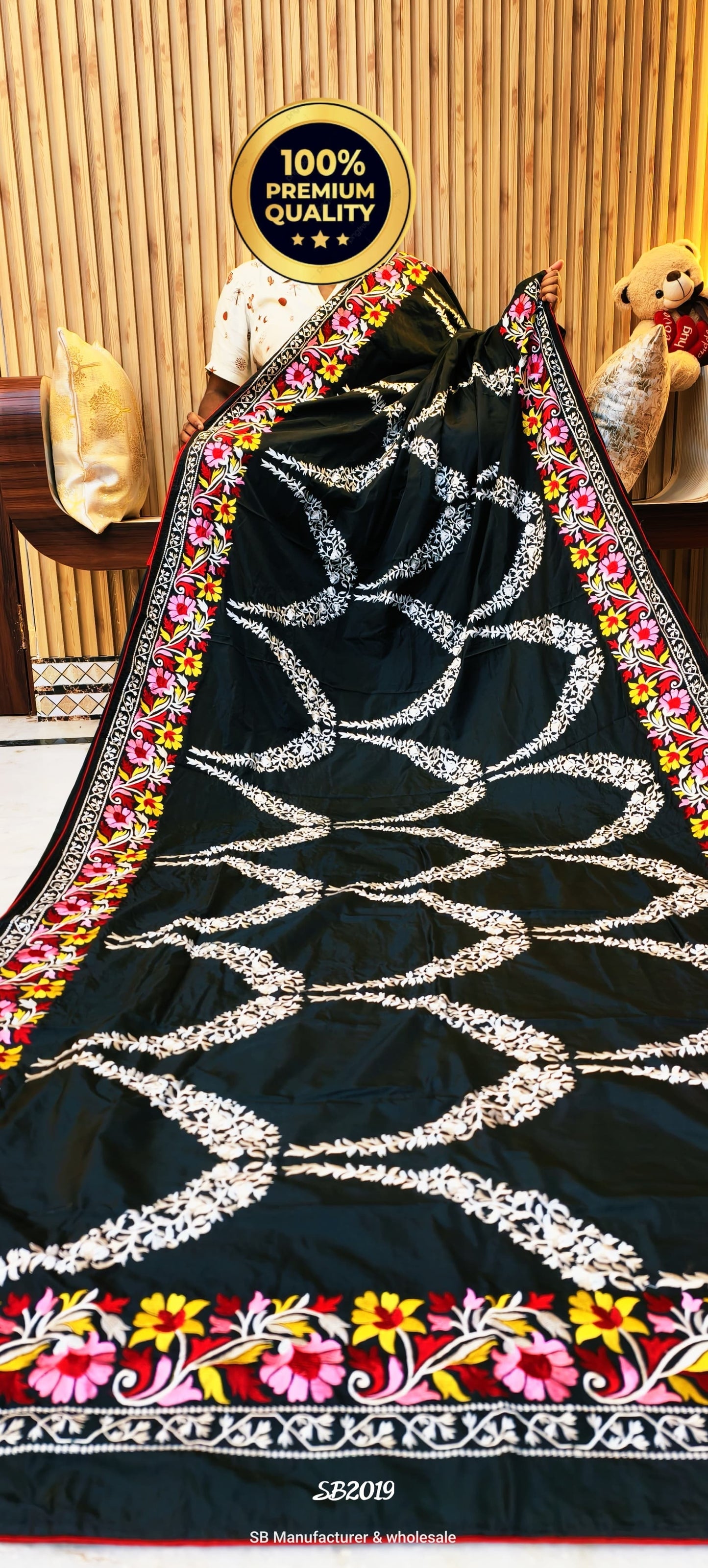 Parsi embroidery on blended Bangalore silk saree
