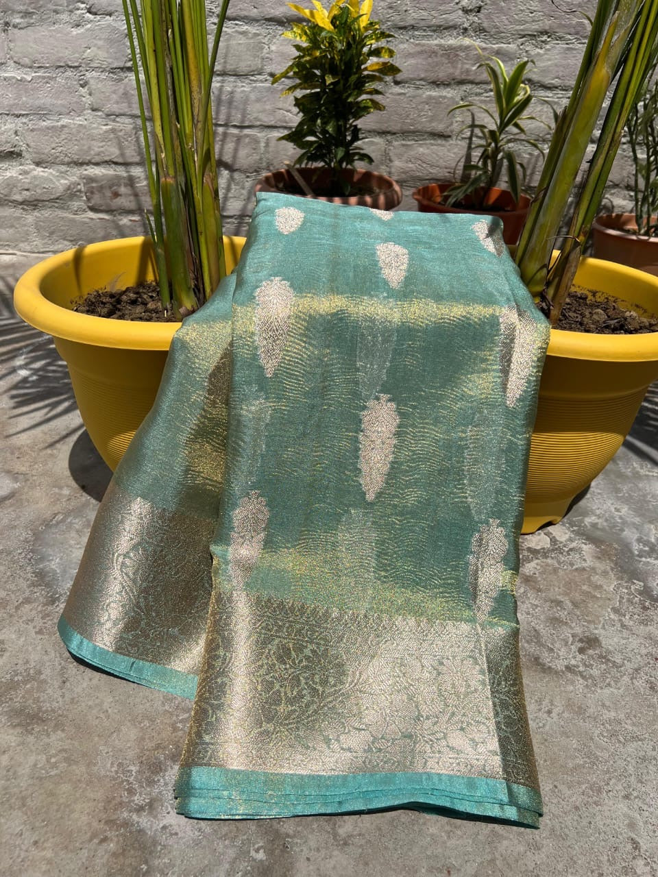 Dyeable crushed tissue silk banarasi saree - Tissue saree