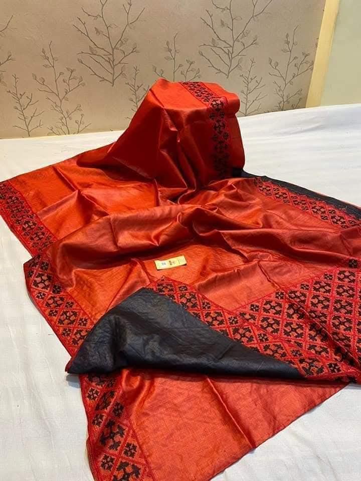 Embroidered Tussar Silk Saree with Silk Mark Certification