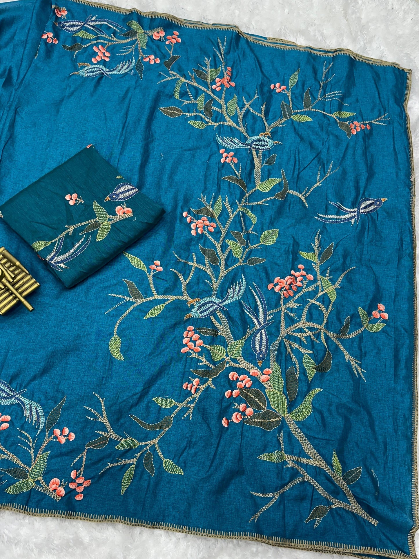 Tussar silk saree with thread embroidery