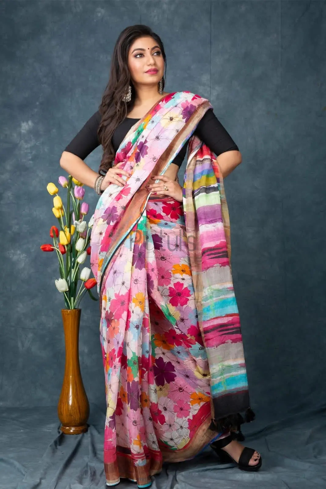 120 count digital print linen saree, skin friendly fabric Putul's Fashion