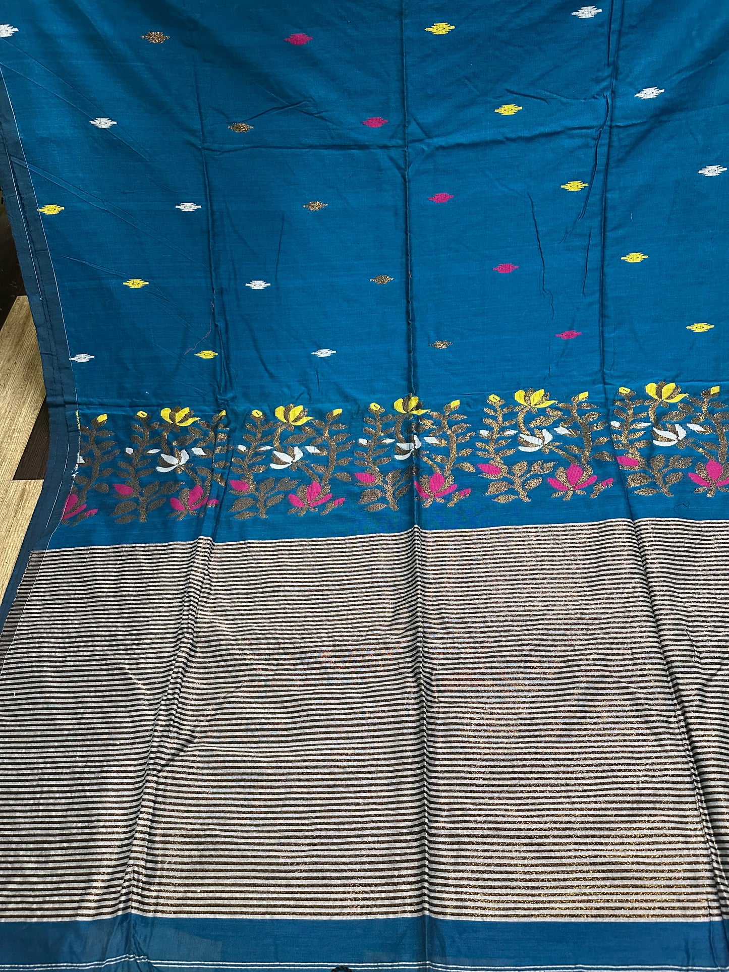 Mercerized cotton saree weaved - Blue