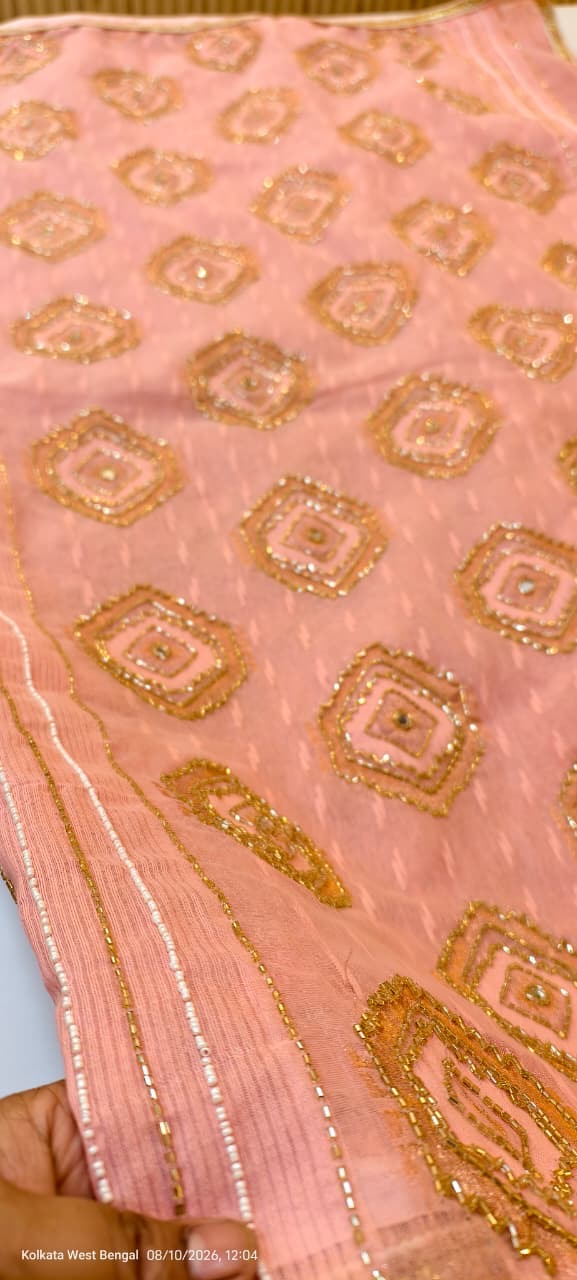 Kardana(karchupi) work on jamdani saree