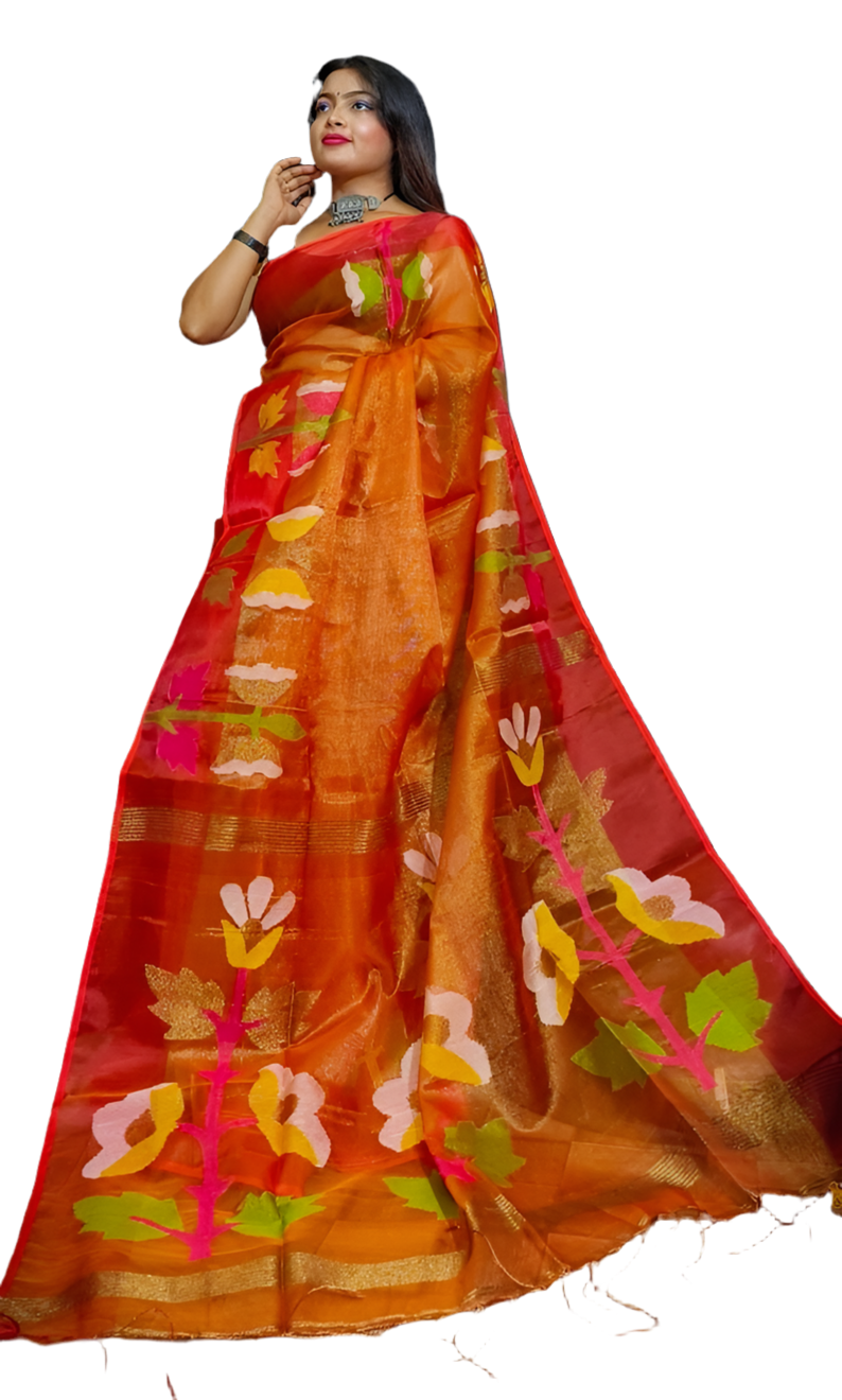 Lotus Muslin handwoven jamdani of Bengal - muslin saree
