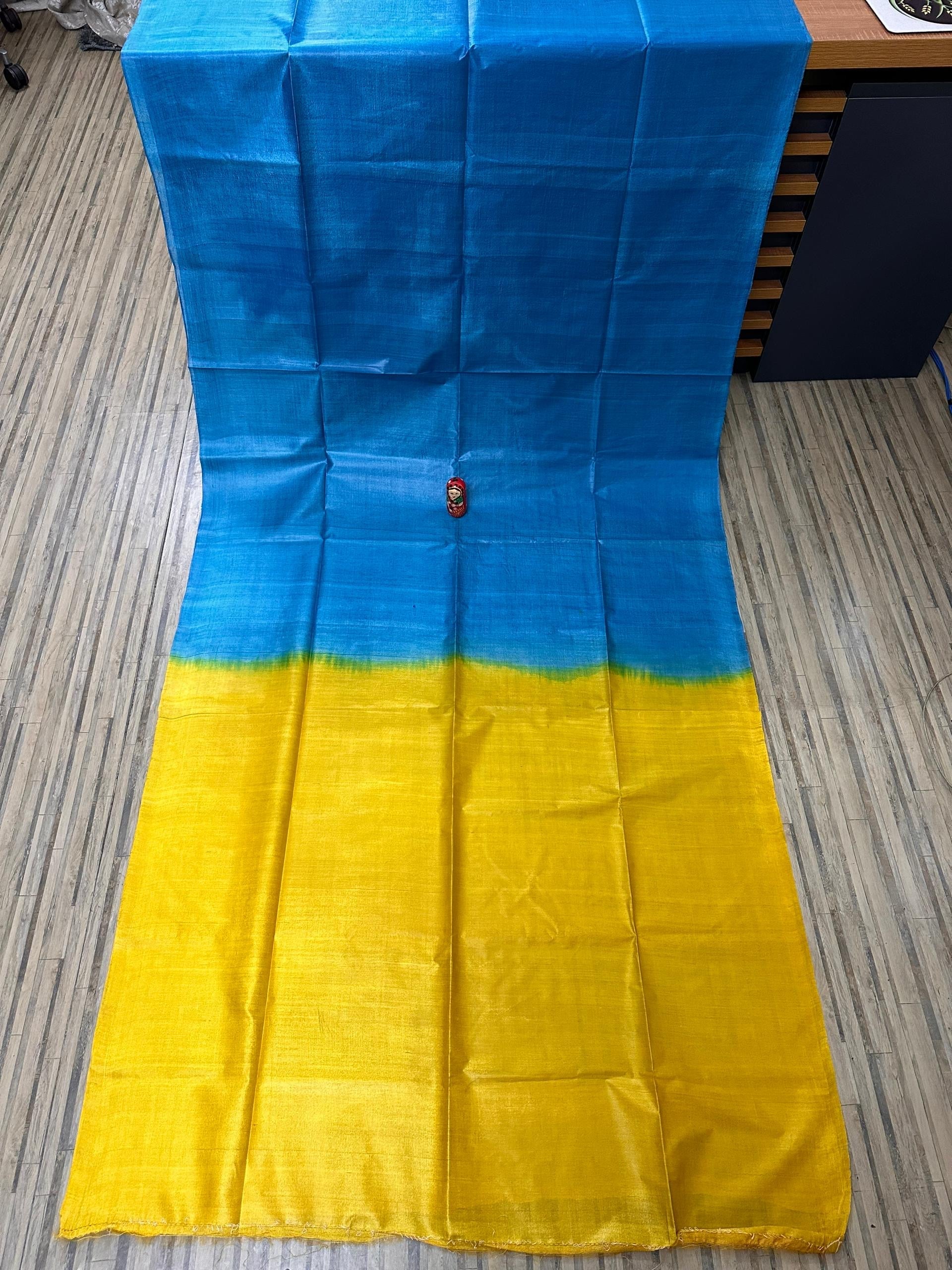 Desi tussar bi tussar silk mark certified saree Blue body is mingled with yellow pallu - Tussar saree