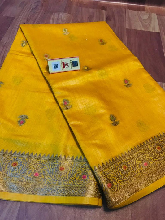 Tussar Munga Banarasi saree - Yellow - Tussar saree