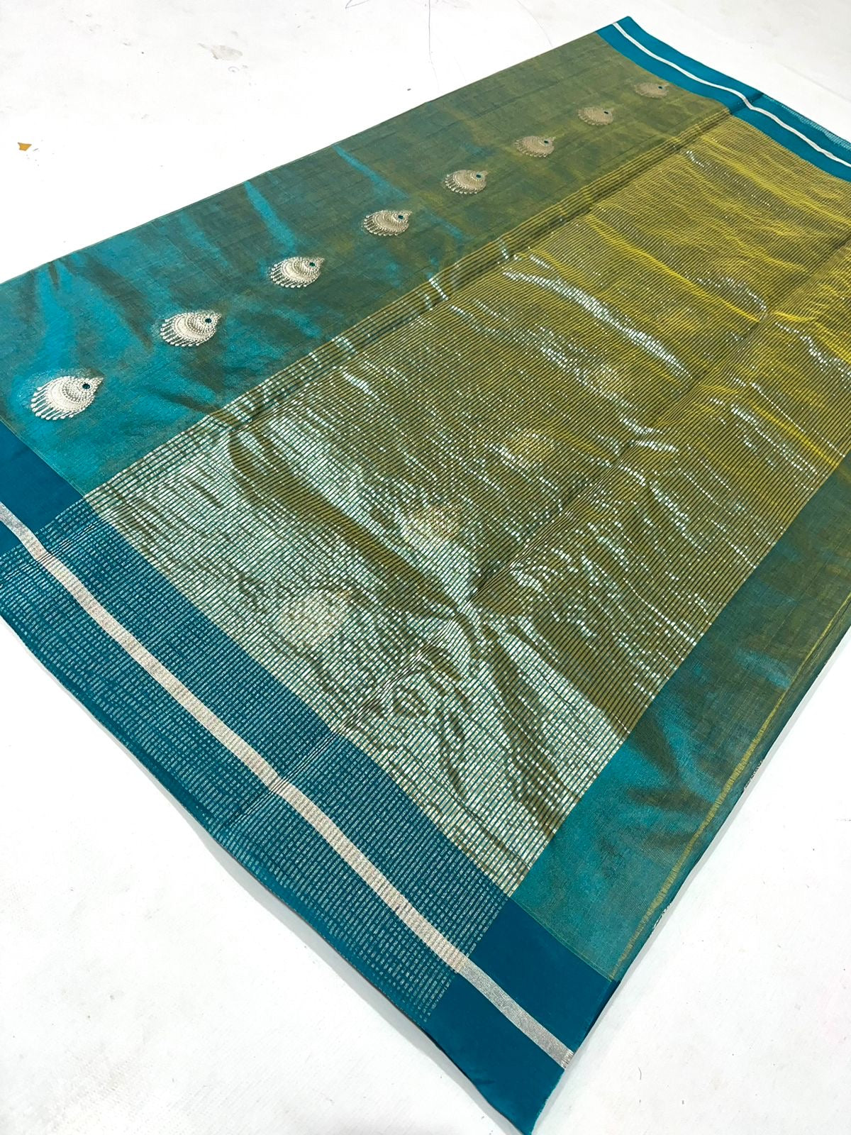 Dual tone firoza  Pattu Tissue Saree from Putul's Fashion