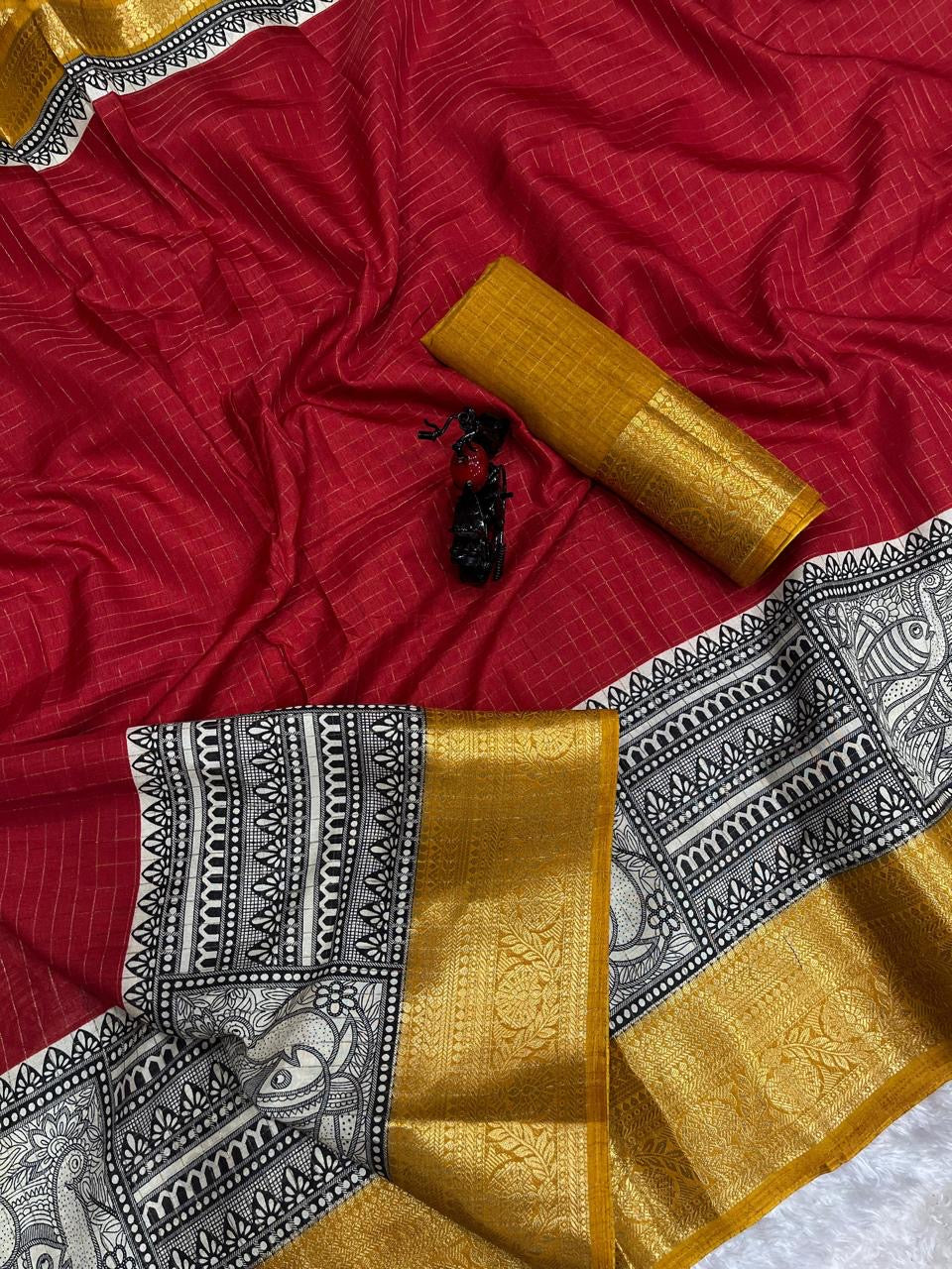 Dola silk with double border zari check