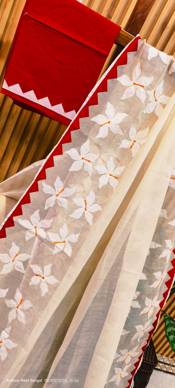Machine appliqué on premium dhonekhali taant