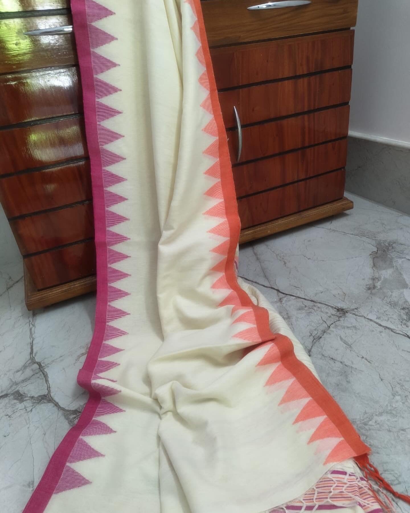 Premium quality cotton saree needle work - Ganga yamuna white - cotton saree