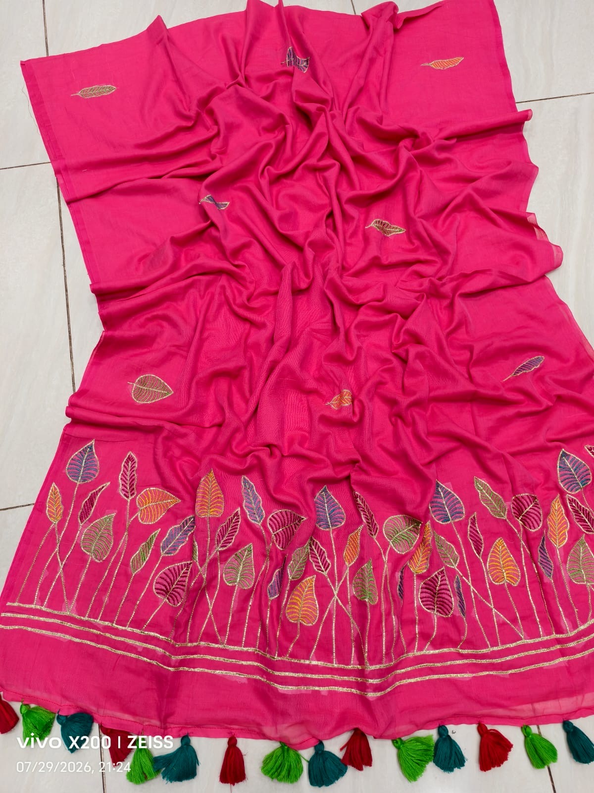 Hand Embroidered Mul Cotton Saree