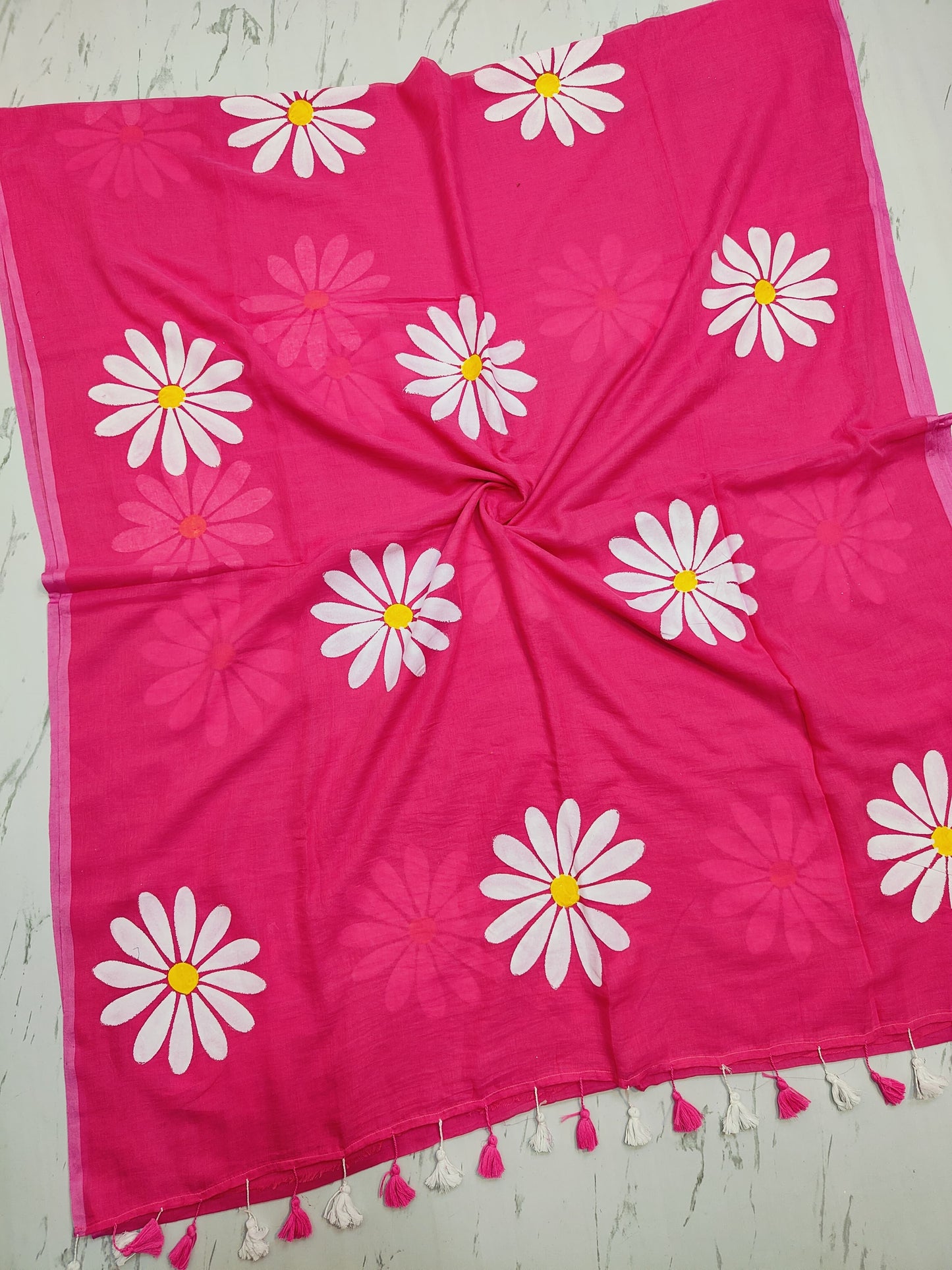 Mul cotton hand paint saree chandromallika hand paint saree - Rani - mal cotton