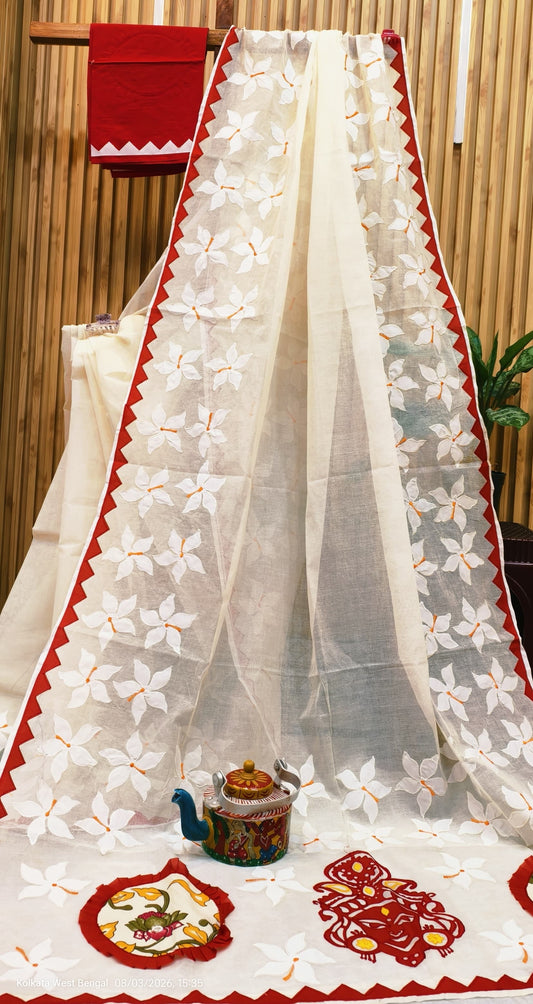 Machine appliqué on premium dhonekhali taant